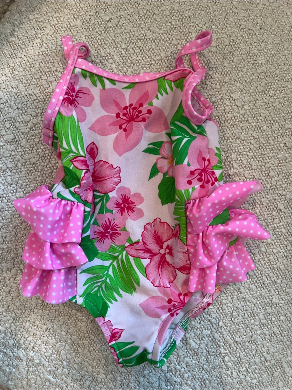 Banana cabana baby Girls' Pink Floral Ruffle One-Piece Swimsuit 12 months EUC